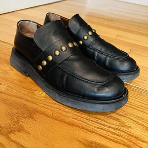 A.S. 98 Women's Loafer 40 Black Leather with Antique Brass Studs US Size 9.5